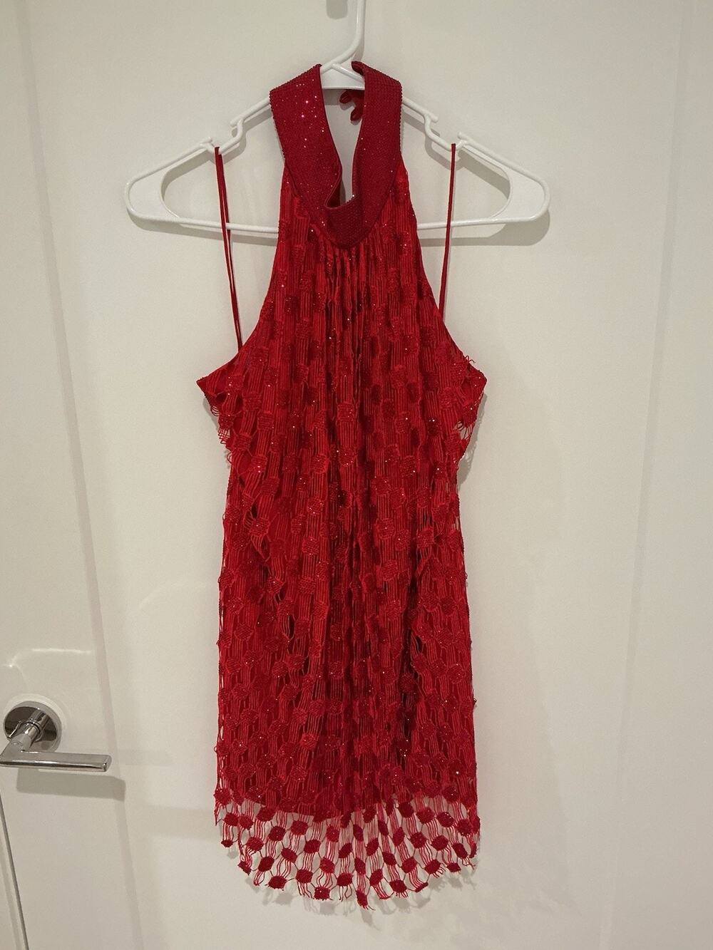 Raisa Vanessa Red Sequin Cocktail Dress High Neck Size 36